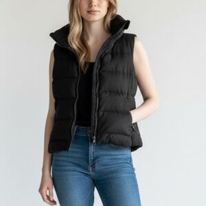 AETHER Grey Goose Down Chelsea Vest Women Medium Black Puffer Wool Blend
